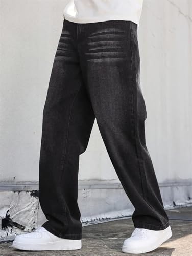 Men Loose Fit Jeans Pants Vintage Washed Denim Trousers2