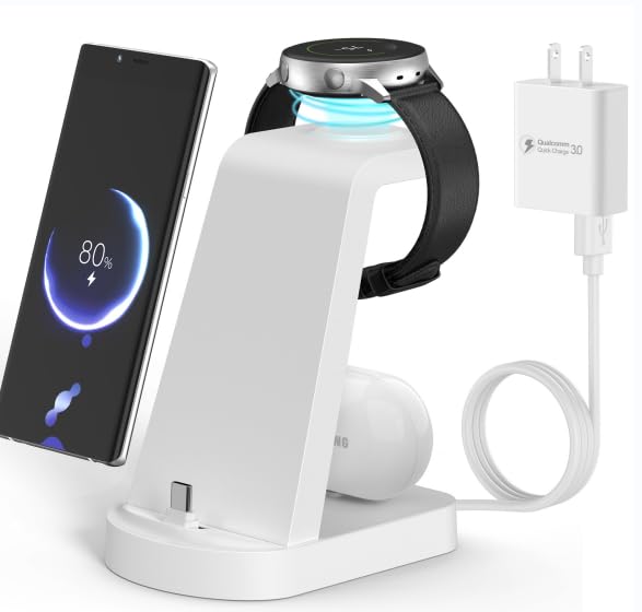 Wireless Charger for Samsung: 3 in 1 Wireless Charging Station for Samsung Galaxy Watch 8 7 6 5 4 3 Pro Classic Galaxy Buds - Charger Dock Stand for S25 S24 Ultra S23 S22 S21 Note Z Fold Android