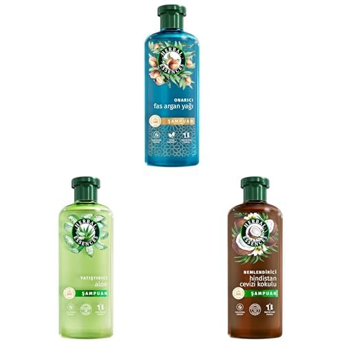 Herbal Essences Seti | Onarıcı Argan Yağı Şampuan 350ml x1 + Yatıştırıcı Aloe İçeren Sülfatsız Şampuan 350 ml x1 + Nemlendirici Hindistan Cevizi Kokulu Şampuan 350ml x1
