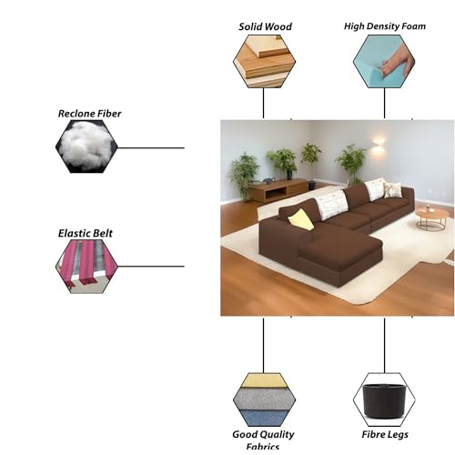 Image of Koza LHS 6 Seater L Shape Sofa Set for Living Room (Brown Fabric) Premium Fabric Sofa