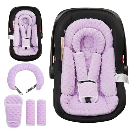 Image of BOMOLOUR Infant Car Seat Insert with Removable Cushion for Baby Preemie Newborn Infant, Reversible carseat Insert Head Body Support Fits for Stroller, Baby Swing, Rocker, Bouncer, Bassinet - Purple