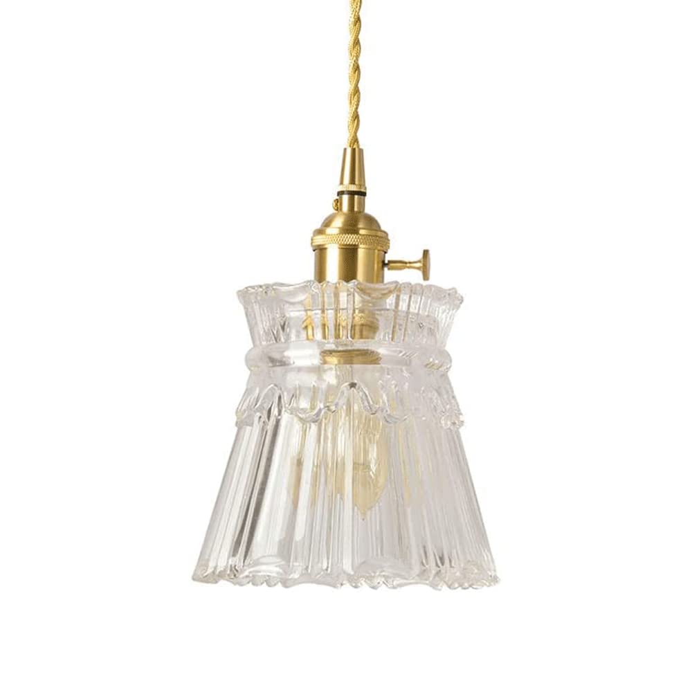 Portalámparas de Cobre Creativo, Pantalla de Cristal para lámpara Colgante, lámpara Colgante de Estilo nórdico Retro, lámpara de araña de un Solo Cabezal con Rosca E27, iluminación Decorativa par