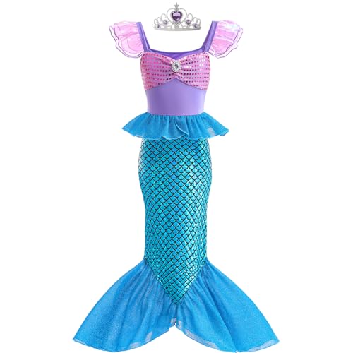 Danvren Princess Dress Up Little Girls Mermaid Costume Toddler Mermaid Dress Halloween Costumes with Crown