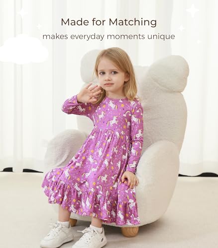 Toddler Girls Dress-Viscose Made from Bamboo, Long Sleeve Dress Buttery Soft Twirly Dress Ruffle Skater Dresses3