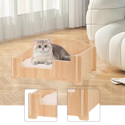 Lit pour chat en bois de qualité mobilier robuste surélevé style canapé avec coussin