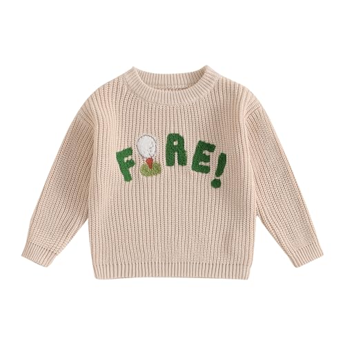 KMBANGI Toddler Baby Boy Girl Golf Sweater Golf Hole Embroidery Pullover Sweater Long Sleeve Warm Sweatshirt Fall Winter (Khaki, 6-9 Months)