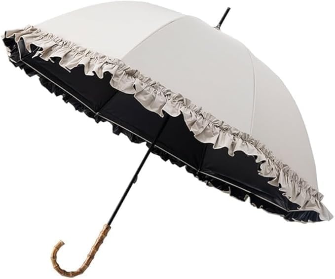Vintage Style Ruffle Umbrella for Women Manual Open Long Handle Wind Resistant Sun and Rain Protection Umbrella with Curved Handle Stylish Parasol for Daily Use-image-35