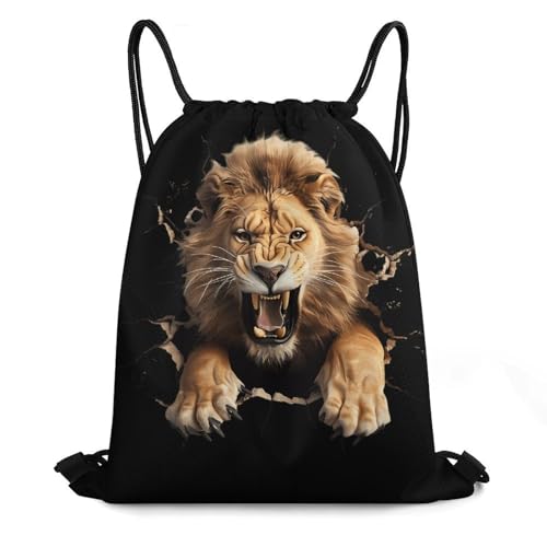 3D Lion Fashion Drawstring Backpack Novelty Draw String Bags Gym Bag for Travel Swimming Beach