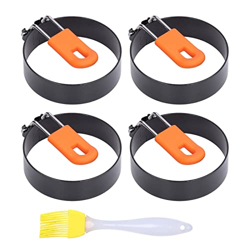 4 Anillos para Huevos, Moldes para Huevos de Acero de 3.0 in, Formador de Huevos Antiadherente con Cepillo para Freír Huevos, Desayuno
