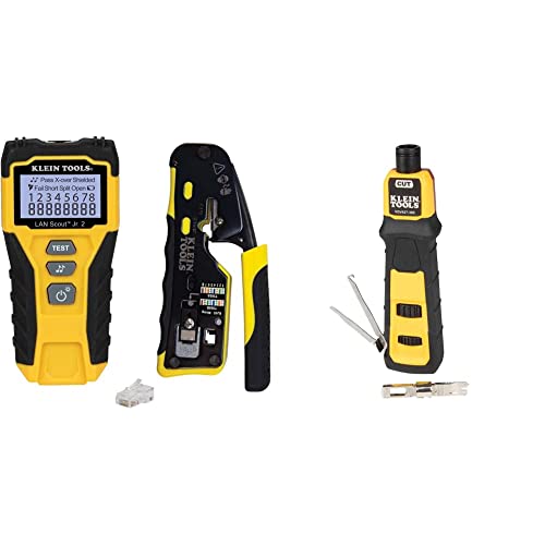Klein Tools 80072 Rj45 Cable Tester Kit With Lan Scout Jr. 2, Coax Crimper/Stripper/Cutter Tool And Pass-Thru Modular Data Plug & Vdv427-300 Impact Punchdown Tool, 66/110 Blade #TOP27
