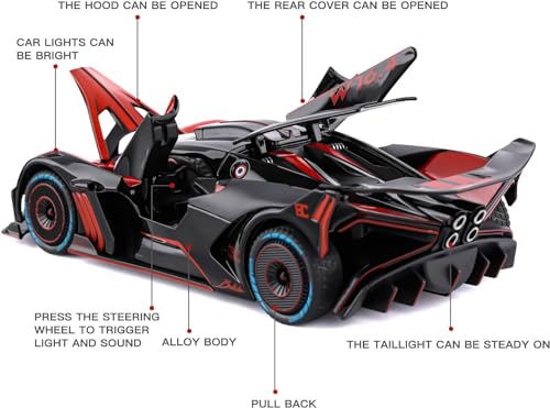 Image of Toy Car Model for Bugatti Compatible with 1:24 Bugatti Bolide Alloy Diecast Car Toy with Lights and Music, Pull Back Car Toys for Kids Boys Girls Gift-red