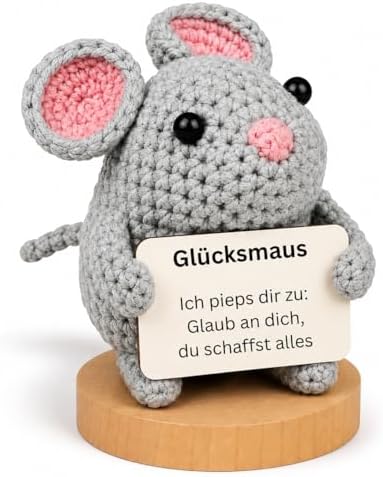Glücksmoment - DAS ORIGINAL | Handgefertigter gehäkelte Glücksbringer | Trostspender | Motivation & Anti Stress | Pocket Hug | Mutmacher | Emotional Support | Seelentröster (Maus)