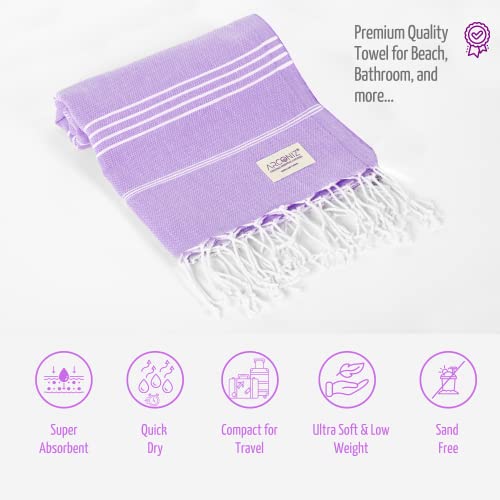 Luxurious Turkish Cotton Beach Towel Set 1 Pack - 39X71 Inches, Large & Oversized, Quick Dry & Sand-Free Travel Towels - Perfect For Pool, Beach, Travel & More - Stylish & Soft Cotton Towels Lilac #TOP1