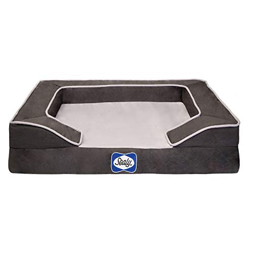 Sealy Lux Pet Dog Bed | Quad Layer Technology With Memory Foam, Orthopedic Foam, And Cooling Energy Gel. Machine Washable Cover. Small, Modern Gray #TOP1