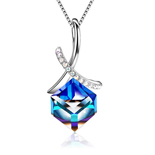 DINOKA Collier de Cristaux de Changement de Couleur de Cube de Swarovski Jewelry, Collier Pendentif de Cristaux S925 pour Femmes en Argent Sterling serti de Magic Cube, Forme carrée