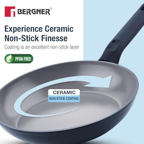 Image of BERGNER Jade 20cm Frypan, Ceramic Non-Stick Coating, Sturdy Soft Touch Handle, PFOA /PFAS /PTFE Free, Consumes Less Oil, Healthy Cooking, Forged Aluminium - Induction and Gas Stove Ready