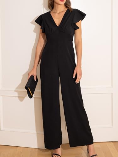 Mono largo casual para mujer con cuello en V y volantes estilo elegante para vacaciones 7