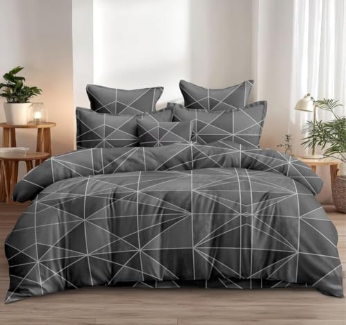 Image of Cotton Feel Glace Double Bed Fitted Bedsheet All Around Elastic King Size with 2 Pillow Covers (72 inch x 78 inch inches, Mystic Grey)