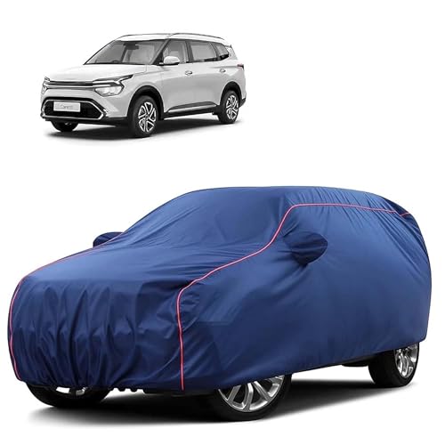 Image of Sulfar 100% Water Resistant Car Body Cover Compatible with Mirror for Kia Carens (Triple Stitched, Full Bottom Elastic, Blue Tafetta with Red Piping)