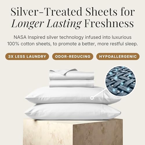 Image of Miracle Made Breathable Cotton Bed Sheets, 4-Piece Set - Silver-Treated, Soft and Cool-to-the-Touch Lightweight Bedding Designed for Hot Sleepers - Cali King Size, White