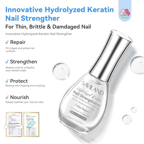 Image of SAVILAND Clear Nail Strengthener 15ml: Fast Air Dry Natural Nail Growth for Damaged Nails Transparent Nail Polish Strengthening Repair Weak & Thin Nails Treatment with Castor Oil Vitamin E Women Gift