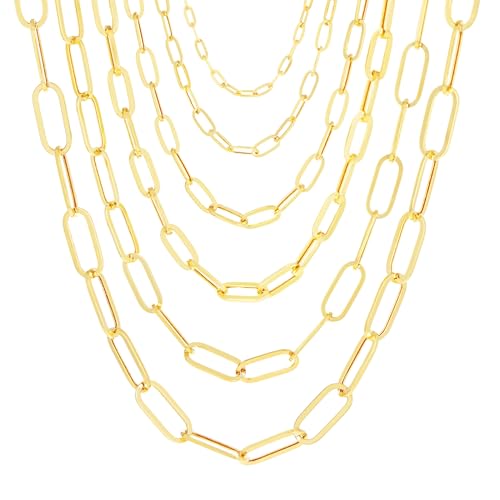 Nuragold 14K Real Yellow Gold Paperclip Chain Elongated Cable Link Necklace 16