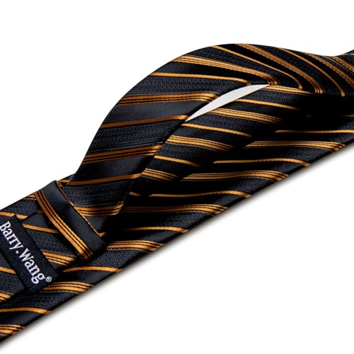 Image of Barry.Wang Tie Sets for Men Silk Stripe Necktie Woven Checkered Handkerchief Cufflinks Formal Business Wedding
