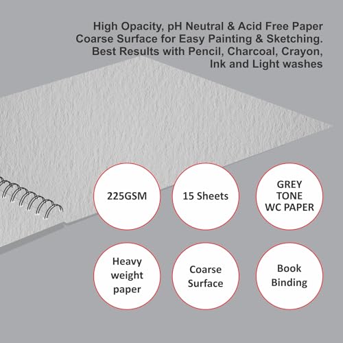 Image of Anupam Dusk Grey Watercolour Paper Book - Cold Pressed - Wiro Bound - 225 GSM - 15 Sheets - A5