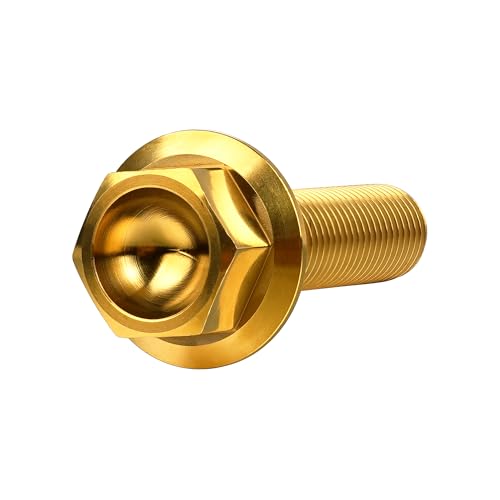 Image of Ti Screws M10 x 20 25 30 35 40 45 50 55 60 65 70 75 80 90 100mm 1.25 Pitch Titanium Flange Hex Bolt Pack of 4 (Gold, M10x40mm)