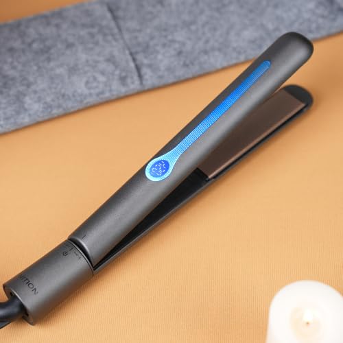 Image of NITION Ceramic Tourmaline Hair Straighteners LCD Flat Iron MCH 10s Fast Heating Up. 1 inch Smooth 3D Floating Plate Healthy Straightening Tools. Heat-Proof Glove. Dual Voltage Travel. Black