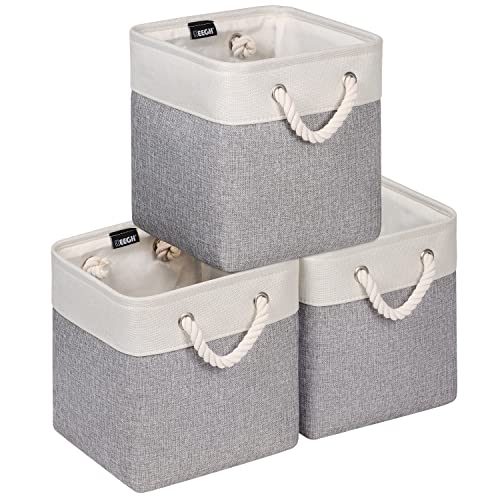 Image of KEEGH Fabric Cube Storage Bins 10.5x10.5 Foldable Storage Bins Small Cube Organizer Baskets for Closet Shelf Office Organizing,Sturdy Storage Box with Handles Grey