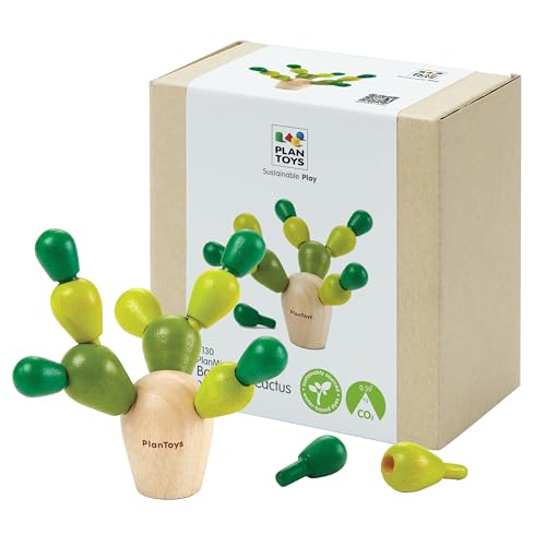 PlanToys® Mini Balancing Cactus | Montessori Wooden Toy for Toddlers | STEM Game for Fine Motor Skills, Logic & Coordination | Eco-Friendly Educational Toy for Kids Ages 3+