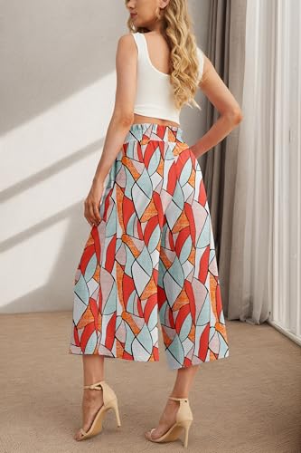 Image of IWOLLENCE Women Flowy Loose Wide Leg Pant Summer Beach Casual Trousers high Waist Adjustable Knot Business Work Casual Pants