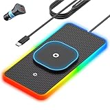 RGB Wireless Car Charging Pad for Magsafe, REESTECQI 15W LED Magnetic Wireless Charger for Car Non Slip Type C Charging Mat with 40W Car Charger Compatible with iPhone 17-12, Airpods (1 Meter Cable)