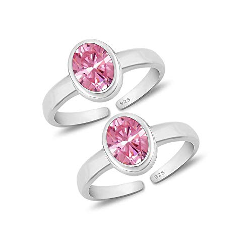 styleejewel Sterling Silver Toe Rings For Women | Toe Rings Silver Pure | 925 Sterling Silver Toe Ring | Toe Rings For Women Silver Pure | Bichiya For Women Stylish | Bichiya Set For Women Chandi | Oval | 2 Pink CZ Stone (4 X 6 MM) | 3.8 Grams | Pair Of 1-picture-47