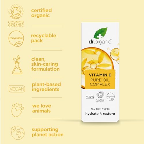 Dr Organic Vitamin E Pure Oil, Hydrating, Essential Oil, All Skin Types, Natural, Vegan, Cruelty-Free, Paraben & SLS-Free, Certified Organic, 50ml, Packaging may vary - 5