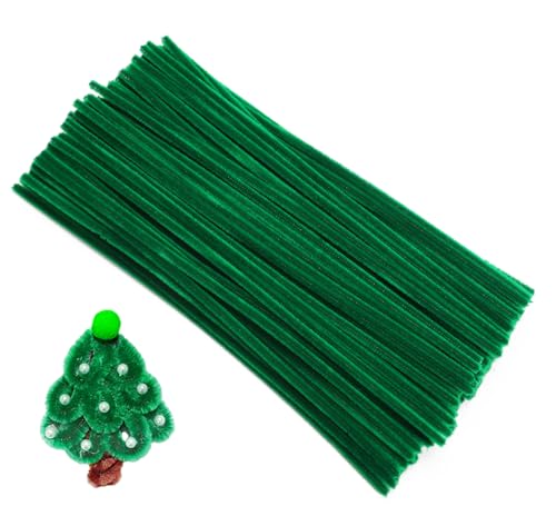 Bundooraking Christmas Green Pipe Cleaners for Crafts – 12in Chenille Stems, Art and Craft Supplies for DIY Projects, Decorations, and Creative Crafting