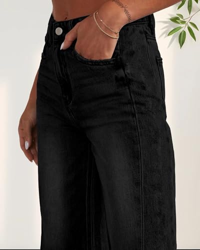 Trendy Women's Baggy Wide Leg Jeans High Rise Stretchy Denim Pants with Raw Hem & Comfort Fit3