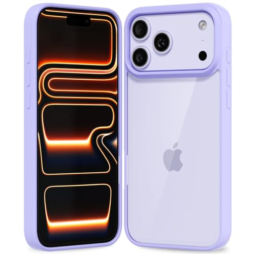 oakxco Thin Slim Clear case for iPhone 17 Pro/ 18 Pro, Transparent Hybrid Hard Shell Plastic & Soft Silicone Rubber Bumper, Non-Yellow Acrylic Protective Lightweight Cover Women, Purple Lavender Lilac