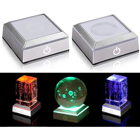 2 Pack 6 Colors LED Light Base Show Stand Display Plate with Sensitive Touch Switch for 3D Laser Crystal Glass Art Cover