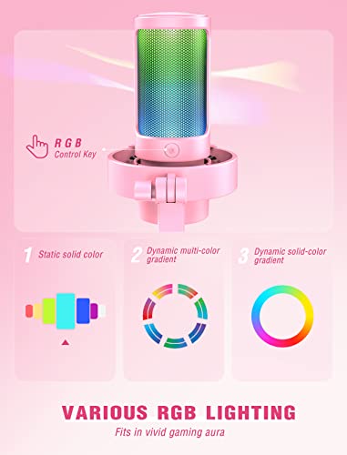 Image of USB Streaming Gaming Microphone, Fifine AMPLIGAME PC Condenser Desktop Mic for Video, Home use, YouTube, with RGB Control, Gain Knob, 3.5mm Headphone Jack, Shock Mount, on Computer /PS4 /PS5-A8 Pink