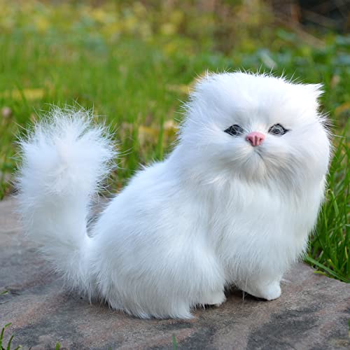 Simulation Small Furry Cat Figurine Realistic Kitten Home Office Shelf