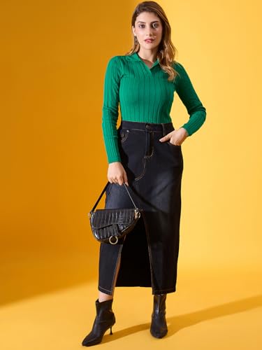 Image of 98 Degree North Women Ribbed Collar Neck Pullover-G1154-EMERALDGREEN
