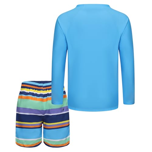 Image of Boys Two Piece Rash Guard Swimsuits Set with Swim Trunk Kids Long Sleeve Bathing Suit Swimwear Set