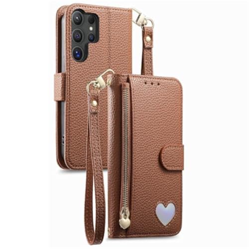 Étui en similicuir pour Galaxy S26 Ultra finition marron élégante