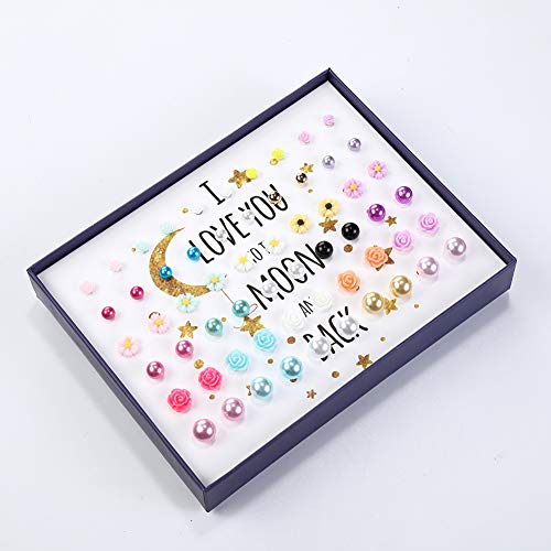 30 Pairs Mix Pearls Ball Daisy Rose Flower Assorted Earrings Studs Set, Hypoallergenic (30 Balls+Flowers) #TOP3