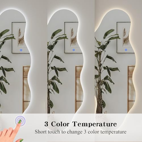 Image of QDSSDECO 63 inch x 24 inch Wavy Full-Length Mirror with Stand, Frameless