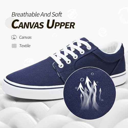 Image of BENPAO Mens White Casual Shoes All Black Fashion Sneakers for Men Low Top Lace Up Canvas Shoes