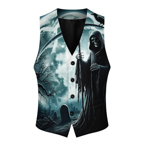 Grim Reaper in Moon Men's Suit Vest Slim Fit V-Ncek Waistcoat Business Casual Vest4