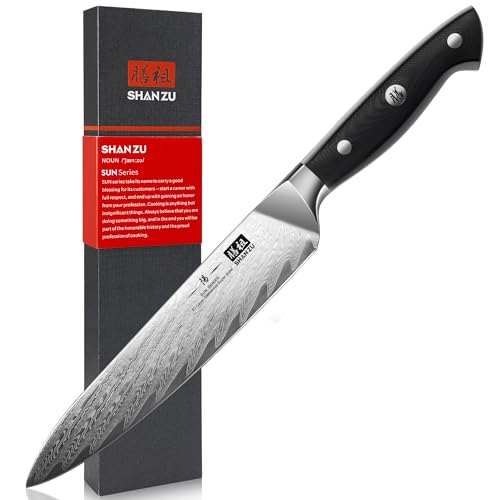 SHAN ZU Allzweckmesser Damastmesser 15cm Damaskus Küchenmesser, 67 Schichten Damaststahl AUS-10 Scharfe Messerklinge Kochmesser mit Geschenkbox